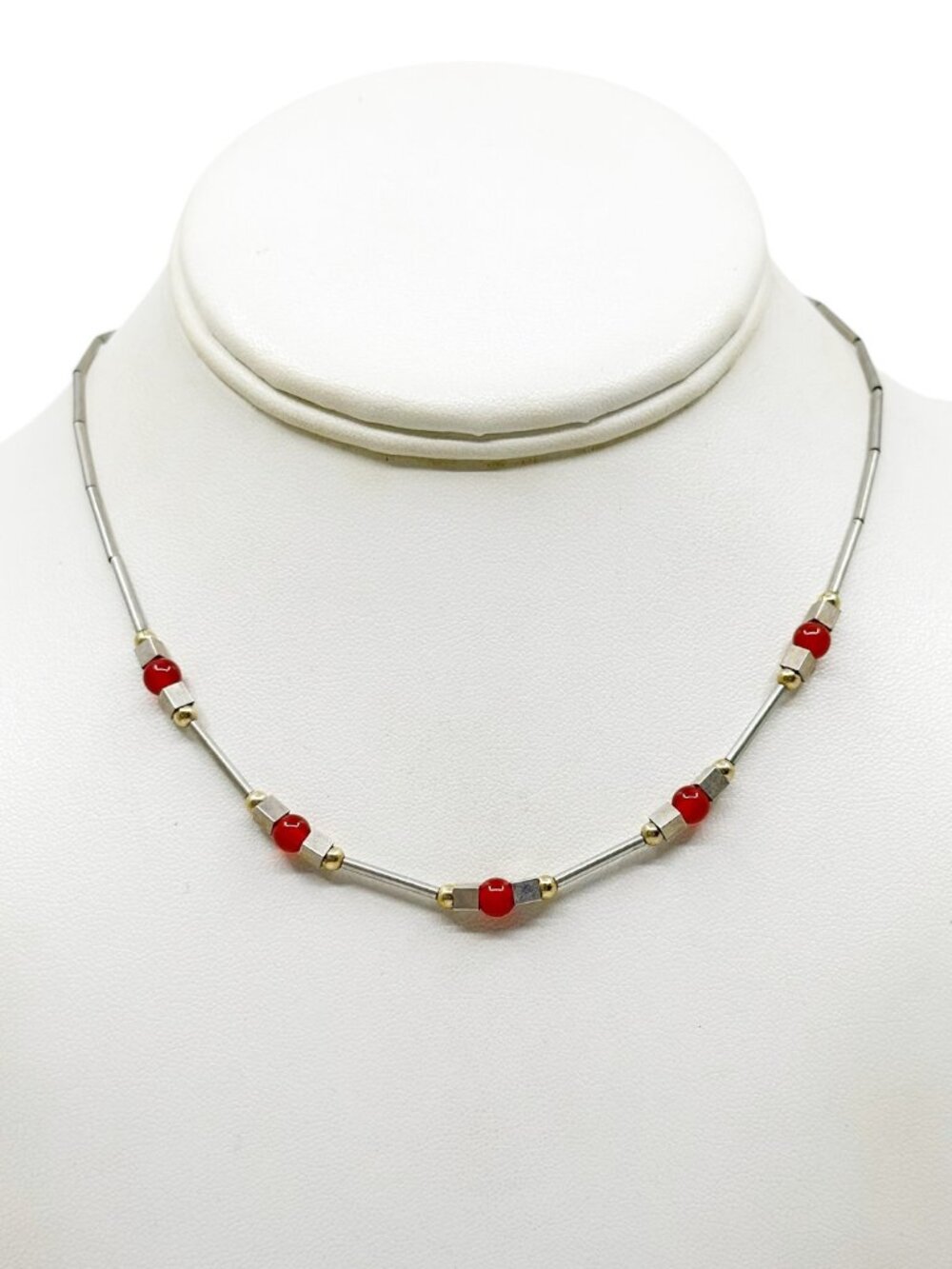 sterling silver & gold filled carnelian bead necklace - GM1022
